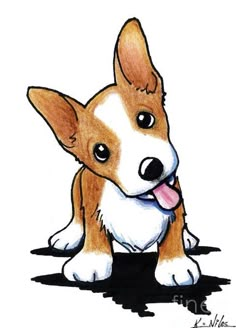 a drawing of a dog with its tongue out and his eyes open, sitting on the ground