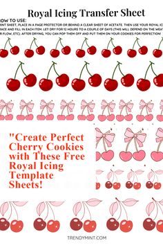 the royal icing transfer sheet has cherries on it and is ready to be used for