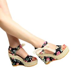 FREE SHIPPING Women Sweet Flowers Buckle Open Toe Wedge Sandals JKP1627 Spring Open Toe Wedge Sandals, High Heel Eva Wedge Sandals For Spring, Summer Wedge Sandals With Open Toe In Eva, Summer Open Toe Eva Wedge Sandals, High Heel Eva Wedge Sandals For Beach, Chic Fabric Wedge Sandals With Round Toe, Summer Wedge Heel Sandals For Party, Closed Toe Fabric Wedge Sandals For Vacation, Fabric Round Toe Heels For Beach