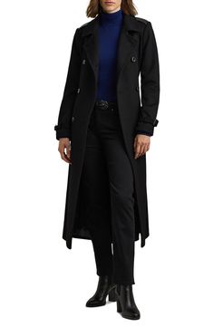 Lauren Ralph Lauren Double Breasted Wool Blend Trench Coat | Nordstrom Leather Epaulettes, Ralph Lauren Coats, Ralph Lauren Coat, Purple Trench Coat, Vintage Concert T Shirts, Over 60 Fashion, Cashmere Poncho, Wool Coat Women, Classic Trench Coat