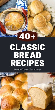 breads and rolls with text overlay that reads 40 classic bread recipes