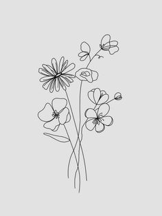 a line drawing of flowers on a white background