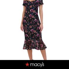 in stock Fitted Floral Print Off Shoulder Midi Dress, Black Knee-length Off Shoulder Summer Dress, Black Off-shoulder Midi Dress For Spring, Black Off-shoulder Knee-length Dress For Spring, Black Knee-length Off Shoulder Dress For Spring, Lace Midi, Lace Midi Dress, Siena, Floral Lace