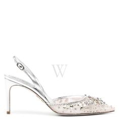 Rene Caovilla Ladies Heels. SKU: C11729-080-PI01V118. Color: Silver. Rene Caovilla Hina 80 Embellished Crystal Slingback Pumps. These pumps feature crystal embellishments, a buckle-fastening slingback strap, a pointed toe, a branded footbed and a 80mm tapered heel. Outer: Fabric 100%. Made in Italy. Please visit the brand website for sizing information. Rene Caovilla Pumps, Ladies Heels, Brand Website, Versace Watch, Fine Pens, Rene Caovilla, Fragrance Gift, Cheap Gifts, Denim Shoes