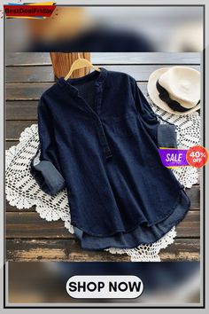 Women's Denim Blue Shirts Fashion Blouse Casual Button V Neck Long Sleeve Tops Plus Size Jean Tunic Blusa Breezy Shirt, Flowing Blouse, Blue Shirts, Blouse Casual, Denim Blouse, Fashion Blouse, Blouse Online, Plus Size Jeans, Casual Blouse