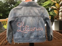 Baby Girls Denim Jacket/ Toddler Girls Personalized Denim - Etsy Fall Long Sleeve Outerwear For Birthday, Casual Spring Outerwear For Birthday, Spring Birthday Long Sleeve Outerwear, Cute Fitted Embroidered Outerwear, Custom Jean Jacket, Plain Jacket, Girls Ring, Big Brother Big Sister, Personalized Jacket