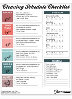 the house cleaning schedule is shown here