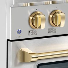 an oven with two burners and three knobs