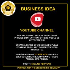 a black and yellow poster with the words business idea, youtubebe channel on it