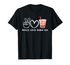 peace love boba tea t - shirt with two hearts on the front and one in the