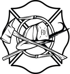 a firefighter's helmet and crossed axes with the word fd on it