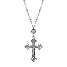 Show your spirituality with this stunning silver-tone crucifix featuring a blue crystal stone. Show your spirituality with this stunning silver-tone crucifix featuring a blue crystal stone. Metal: alloy Chain length: 18 in. with 3-in. extender Plating: silver tone Finish: polished Drop length: 2.5 in. Not appropriate for children 14 years old and younger. Size: One Size. Gender: female. Age Group: adult. Material: Brass. Usa Symbols, Blue Crystals Stones, Symbols Of Faith, Blue Crystal Necklace, Vintage Style Necklace, Crucifix Necklace, 1928 Jewelry, Faith Jewelry, Porcelain Roses