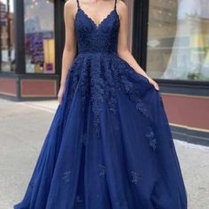 Home · SheRose · Online Store Powered by Storenvy Dresses With Appliques, Navy Prom Dresses, Prom Dresses Long Lace, Homecoming Dresses Long, Evening Party Gowns, Lace Prom Dress, Elegant Prom Dresses, Long Prom Dresses, Formal Party Dress