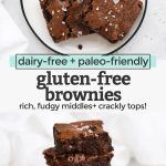 three brownies stacked on top of each other with the words gluten - free brownies below them