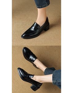 Real Leather Pointed Toe Chic Heels Loafers — Obiono