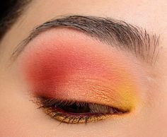 Here's a fun, bright look using ColourPop's Yes, Please! Eyeshadow Palette! Sunset Eye Makeup, Bright Sunset, Maquillage Yeux Cut Crease, Maquillage On Fleek, Eyeshadow Tips, Eyeshadow Tutorial, Powder Makeup, Makeup For Green Eyes, Pressed Powder