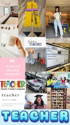 there is a collage of photos with words and pictures on it that say teacher