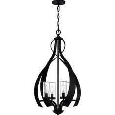 a black chandelier with three lights hanging from it