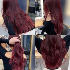 red hair inspo cherry red wine red deep red brown Brown Wine Hair Color, Deep Wine Red Hair, Dark Red Hair Pale Skin, Cherry Red Brown Hair, Cherry Wine Hair, Vampire Red Hair, Dark Cherry Red Hair, Deep Cherry Red Hair, Mahogany Red Hair