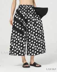 Lasaky - Chic and Comfortable Wide-Leg Pants with Polka Dot Print - Casual Trousers Polka Dot Fabric, Dotted Fabric, Pantalon Large, Casual Trousers, Polka Dot Print, Dot Print, Olivia Mark, Wide Leg Trousers, Bottoms Pants