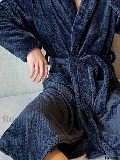 Russoo - Mens Cozy Solid Fleece Robe: One-Piece Lace-Up Kimono Nightwear Set with Pockets - Ideal for Relaxation and Post-Bath Comfort Mens Lightweight Cotton Rustic Robes, Winter Cotton Sleep Robe, Mens Bathrobe, Blue Short-length Sleepwear With Elastic Waistband, Blue Sleepwear With Elastic Waistband, Short Length, Kimono Design, Nightwear, Collar Styles, Lace Up