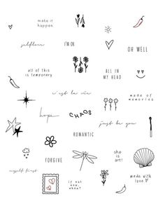 Chic Small Tattoos, Easy Fine Line Tattoos, Tiny Quote Tattoos Inspiration, Tattoos For Sticker Sleeve, Tiny Written Tattoos, Small Tattoos Line Art, Cute Small Fine Line Tattoos, Fineline Tattoo Flash Sheet, Life Is Too Short Tattoo Ideas