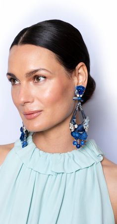 Blue Elegant Evening Jewelry, Elegant Blue Jewelry For Evening, Elegant Blue Evening Jewelry, Designer Blue Jewelry For Parties, Luxury Blue Jewelry For Party, Chic Blue Jewelry For Formal Occasions, Blue Beaded Evening Jewelry, Blue Beaded Jewelry For Evening, Luxury Blue Earrings For Evening