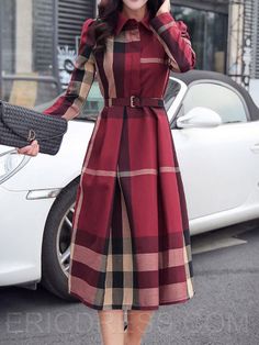 Plaid Belt, Vestidos Vintage, Tea Length Dresses, Plaid Fashion, Long Sleeve Midi Dress, Plaid Dress, Skater Dress, New Style, Look Fashion