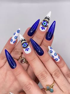 Blue Nails Evil Eye, Nails Evil Eye, Nails With Stars, Nails Light Blue, Bad Karma, Nail Trend