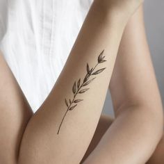 a woman's arm with a tattoo on it that has a plant growing out of it