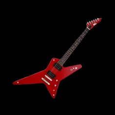 a red electric guitar on a black background