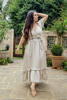 Marianne Oat Dress Cottagecore Maxi Dress With Ruffles, Beige Ruffle Hem Maxi Dress For Garden Party, Sewing Easy Diy, Midi Wrap Dress, Dress Wrap, Emerald Color, Tall Girl, Puffy Sleeves, Event Dresses