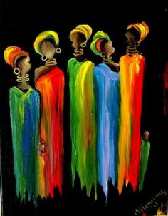 three african women with bright colored hair are standing in front of each other on black background