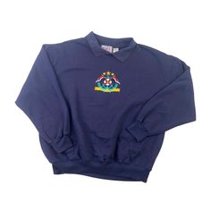 Vintage 80s/90s Collared Sweatshirt, Pullover, Navy Blue, Embroidered Nautical Sailor Image on Chest, Lightweight.  SPORTS Accent Brand 65% Polyester 35% Cotton Womens Size Medium    **Please Review Measurements  Length 24 in | Chest Across 23 in | Sleeve Length 17.5 in  Pre Loved, light Piling otherwise in Great Condition.  Message us any questions  THANK YOU  :) 90s Embroidered Long Sleeve Sweatshirt, 90s Embroidered Winter Tops, 90s Embroidered Top For Streetwear, Sporty Blue Embroidered Sweatshirt, Womens Sweatshirts, Collared Sweatshirt, Jeans Button, Vintage Tops, Pullover Sweatshirt