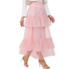 Nwt Tulle Skirts For Women - High Waisted A-Line Tulle Skirt With Layered Ruffles, Floral Skirt - Midi And Long Skirts For Women Size Medium Color:Blush (High-Quality Material) Our Tulle Skirt Half-Waist Skirts Are Crafted Using Premium Lace And Mesh Fabrics, Ensuring Both Comfort And Durability. Delicate Floral Patterns Add An Elegant Touch, Making It Suitable For Various Occasions. (A-Line Silhouette) The High-Waisted A-Line Tulle Skirts For Women Is Designed To Accentuate The Waistline And Cr Pink Tiered Bottoms With Layered Hem, Feminine Tiered Party Skirt, Spring Tiered Tulle Skirt Bottoms, Spring Tiered Tulle Bottoms, High Waist Spring Tulle Skirt, Spring Tulle Skirted Bottoms, Spring High-waist Ruffled Maxi Skirt, High Waist Ruffled Maxi Skirt For Spring, Feminine Tiered Tulle Skirt Bottoms