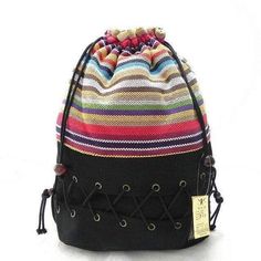 WickedAF Ethnic Canvas Striped Backpack Black Travel Bag With Striped Lining, Striped Travel Bags With Adjustable Strap, Casual Travel Bag With Striped Lining, Casual Striped Bags With Adjustable Strap, Casual Striped Shoulder Bag With Adjustable Strap, Multicolor Backpack With Adjustable Strap For Vacation, Multicolor Vacation Backpack With Adjustable Strap, Multicolor Backpack With Adjustable Straps, Casual Multicolor Backpack With Adjustable Straps