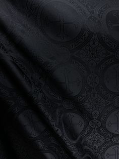 A beautiful, luxurious, black, 100% polyester brocade fabric with a liturgical cross pattern. Super high quality. Sold by the yard. (1 yard= 36 in.) Width is 55 in. All orders will be cut in one continuous piece. Free shipping in US. For any large or wholesale orders, message us. Thank you for your time and business! Altar Cloth, Cross Patterns, Life Happens, Brocade Fabric, Deep Colors, Family Heirloom, Floral Fabric, Damask, Fabric Color