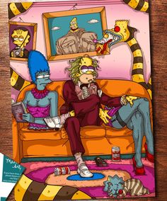 the simpsons family sitting on a couch in their living room