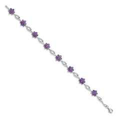 Sterling Silver Polished Rhodium Plated Finish 2.5-mm Round Cut 4.07-ctw Genuine Amethyst Gemstone Bracelet with Fancy Lobster Clasp Amethyst Bracelet, Purple Stones, Amethyst Stone, Amethyst Gemstone, Gemstone Bracelet, Purple Amethyst, Type 1, Stone Jewelry, Sterling Silver Bracelets