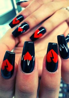 Anti Valentines Day Nails Nailart, Anti Valentines Nails Designs, Hate Valentines Day Nails, Black Anti Valentines Day Nails, Anti Valentine Nails, Breakup Nails, Anti Love Nails, Heartbreak Nails, Red And Black Valentines Day Nails