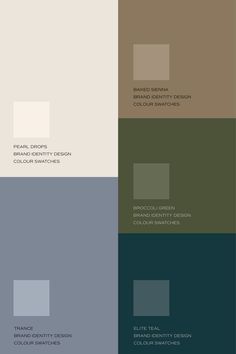 the different shades of brown, green and blue are shown in this color palettes