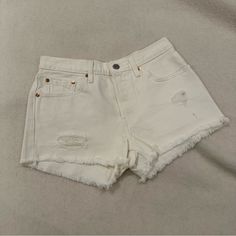 Like New Condition- Never Worn Without Tags White Cutoff Jean Shorts For Day Out, Levi's Cutoff Jean Shorts, Mid-rise White Jean Shorts For Day Out, White Jean Shorts For Spring Everyday Wear, Casual White Jean Shorts For Day Out, White Jeans Shorts For Day Out, White Everyday Short Bottoms, White Everyday Shorts, White Short Jeans For Day Out