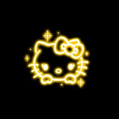 an image of a neon hello kitty wallpaper in the dark with stars on it