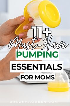 a woman's hand pouring liquid into a cup with the words 11 must have pumping essentials for moms