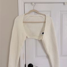 Shein Cardigan, Beige, Size Xs, Never Worn, Soft Sleeve Shrug Cardigan, Fluffy White Cardigan, White Cropped Knit Cardigan, White Fitted Casual Shrug, White Fitted Open Front Sweater, Fitted Open Front White Sweater, Knitted Cropped Cardigan, Shein Cardigan, Deer Costume