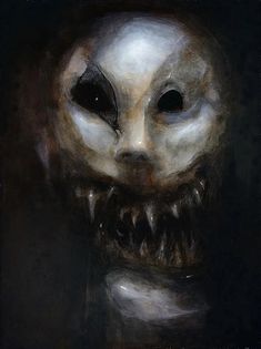 a painting of a creepy mask with teeth