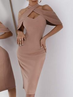 SHEIN SXY Cross Cold Shoulder Split Back Bodycon Dress | SHEIN USA Cocktail Dress Classy Evening, Classy Vintage Outfits, Cocktail Dress Classy, Body Con Dress Outfit, Classy Vintage, Chique Outfits, Elegant Dresses Classy, Elegante Casual, Mode Ootd