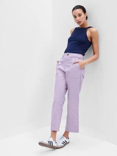 High Rise Girlfriend Utility Khakis with Washwell | Gap Factory Lavendar Pants, Plum Pants, Big Shirt, Utility Pockets, Twill Weave, Gap Pants, Pants Straight, Pair Of Pants, Get Dressed