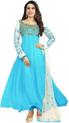 iFashion Georgette Embroidered Semi-stitched Salwar Suit Dupatta Material Price in India - Buy iFashion Georgette Embroidered Semi-stitched Salwar Suit Dupatta Material online at Flipkart.com Salwar Kameez Neck Designs, Indian Suits For Women, Anarkali Gown