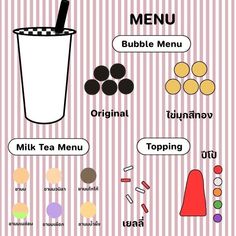 a menu with different types of food and drinks